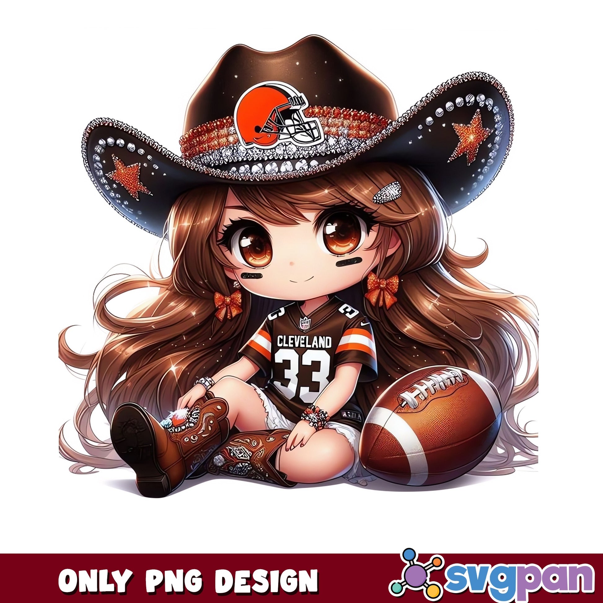 Cleveland Browns Chibi Girl PNG, Football Cowgirl Fan PNG, NFL PNG