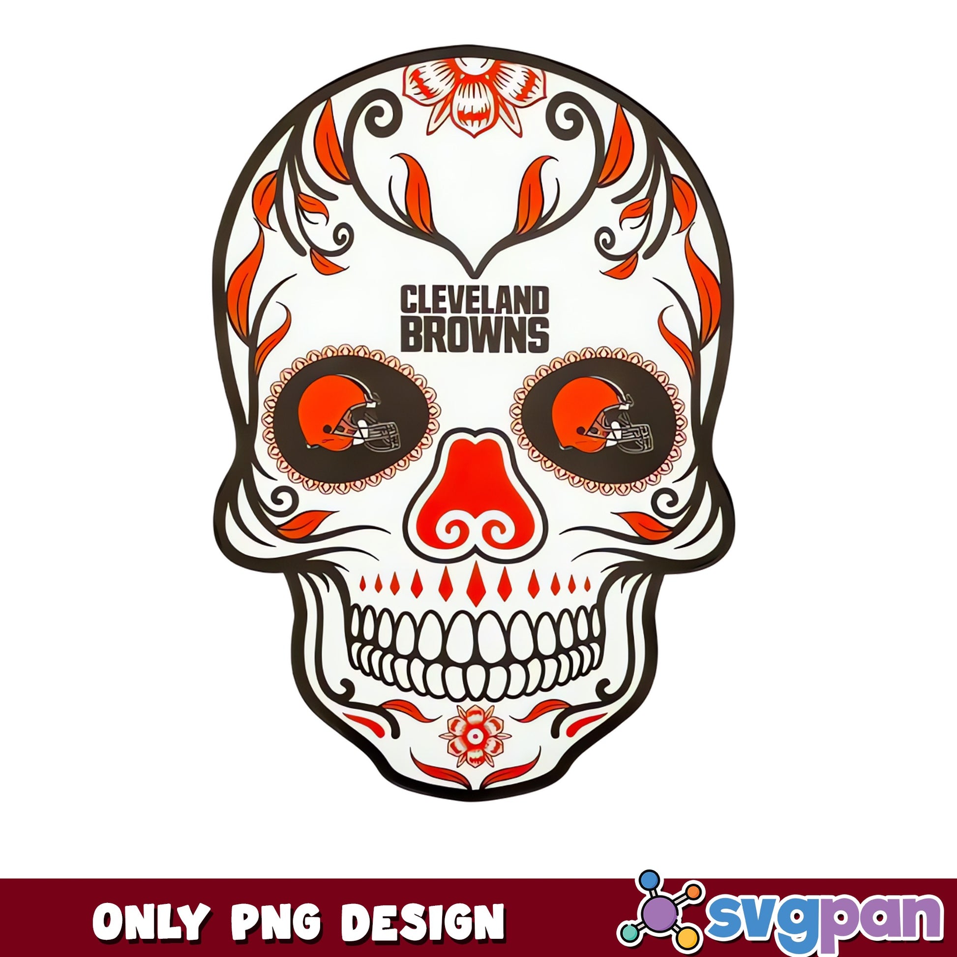 Cleveland Browns Sugar Skull PNG, NFL Sugar Skull, Football PNG