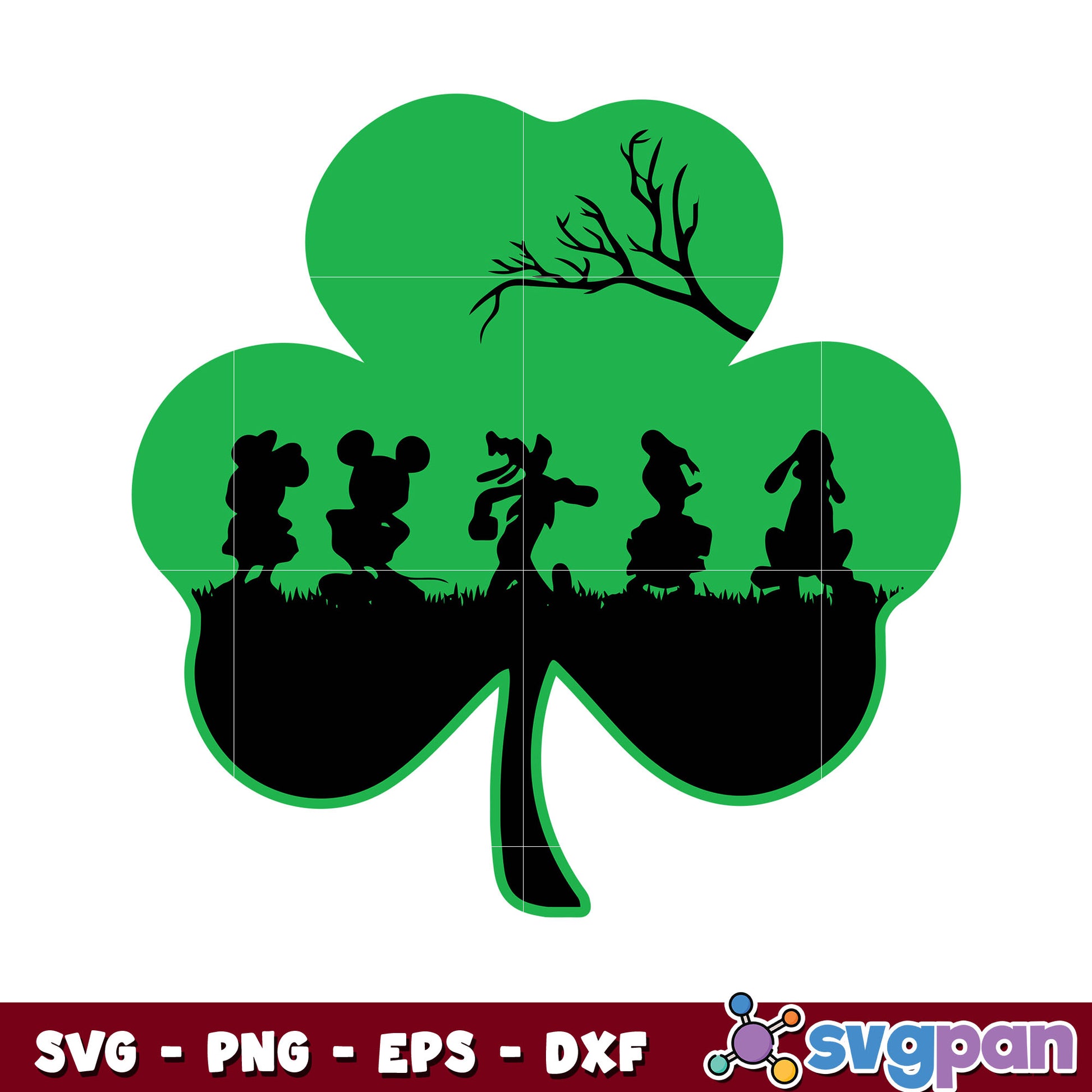 Clover mickey and friends shadow svg, st patrick's day svg