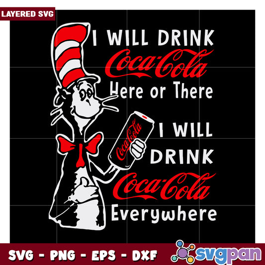 Coca-Cola Cat in the Hat SVG Design for Creative Projects, Fun Layered Art