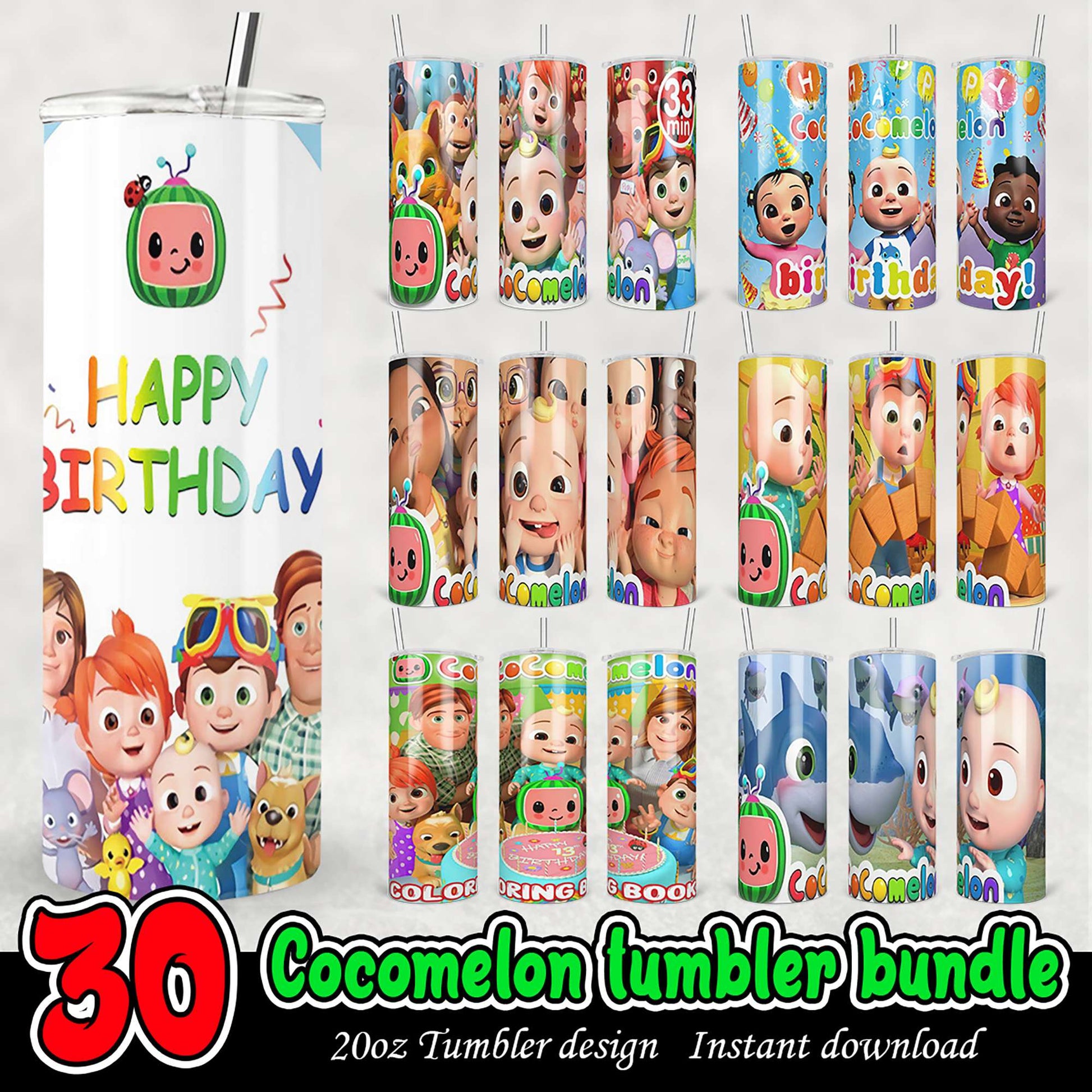 Cocomelon Tumbler Bundle PNG Designs