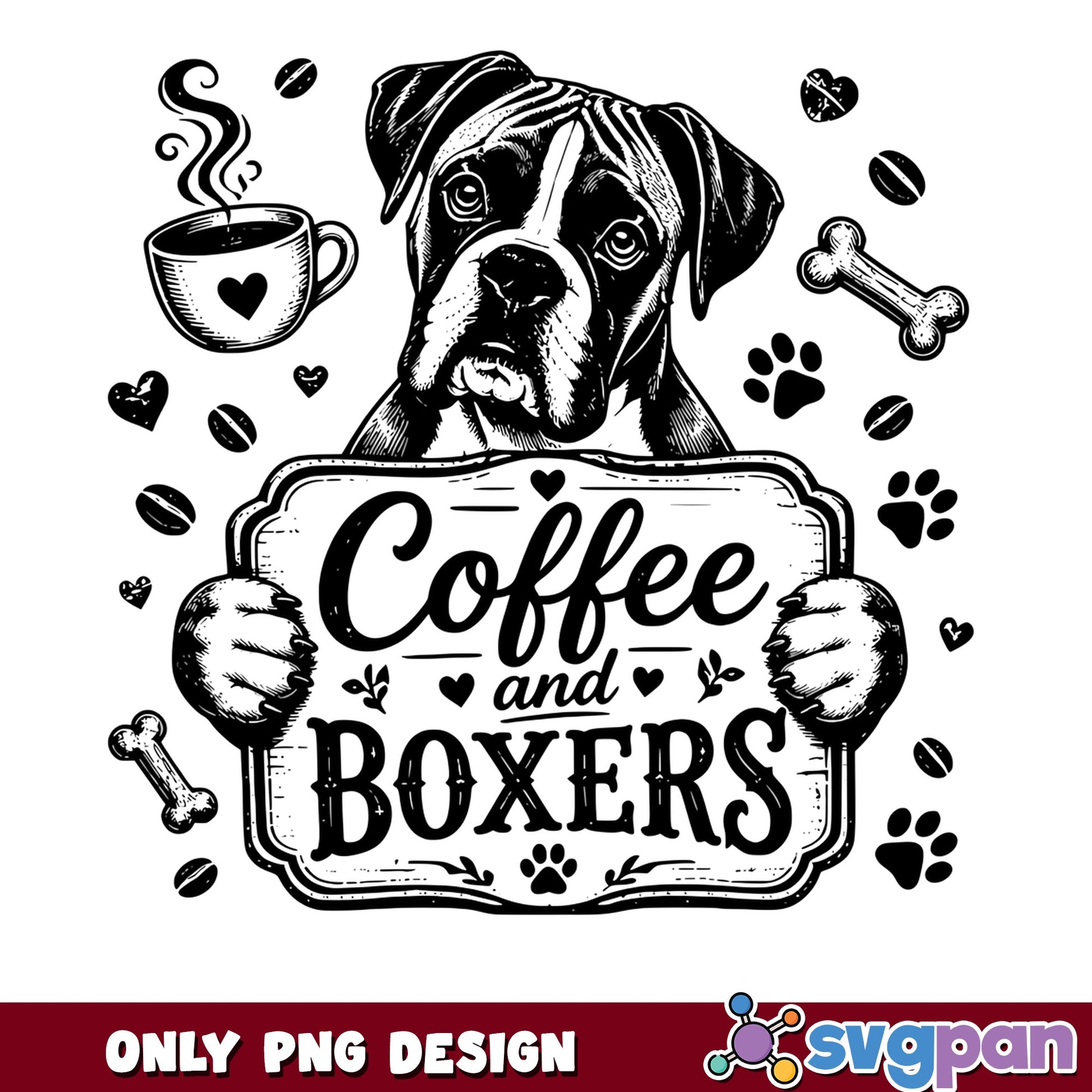 Coffee And Boxers PNG, Boxer Dog Coffee Lover PNG, Dog Mom PNG