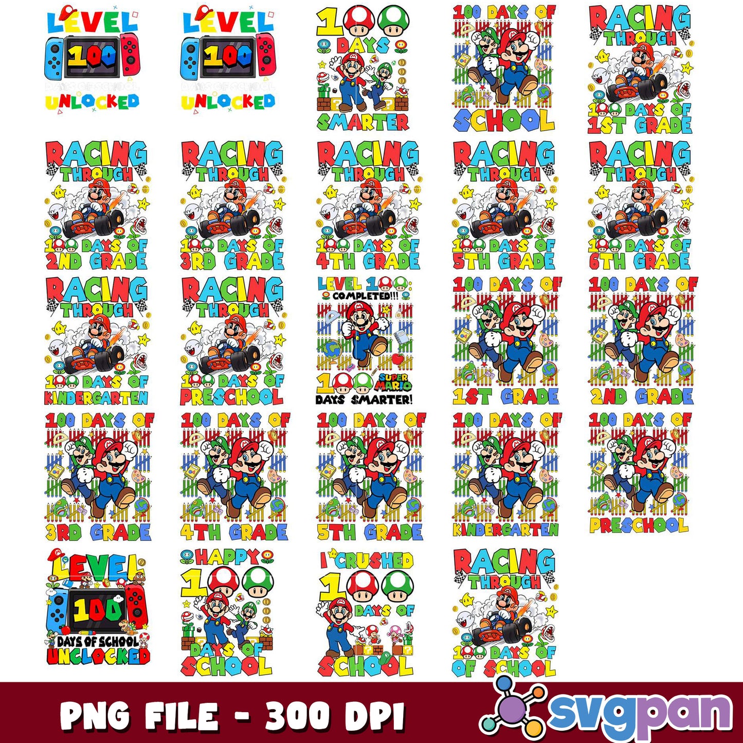 Colorful 100 Days of School Bundle PNG Design