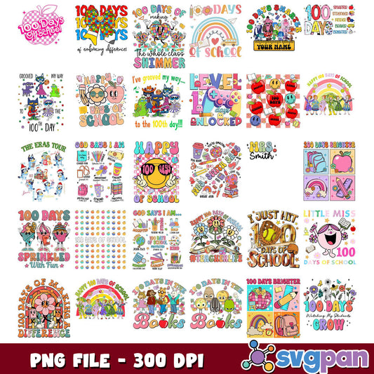 Colorful 100 Days of School PNG Bundle for Teachers