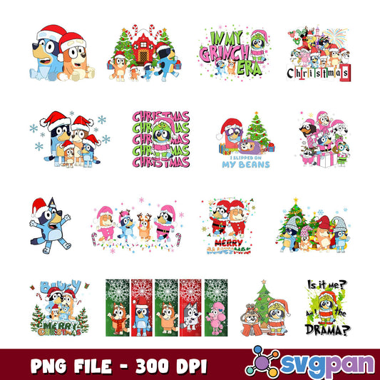 Colorful Bluey Christmas PNG Bundle for Crafts
