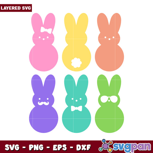 Colorful Bunny SVG Set for Crafting, Perfect for Easter Projects