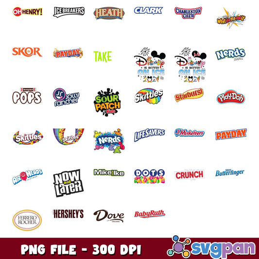 Colorful Candy Brand Logos Bundle PNG File 300 DPI