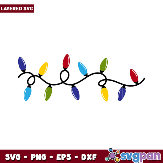 Colorful Christmas String Lights SVG Design, Perfect for Holiday Crafts