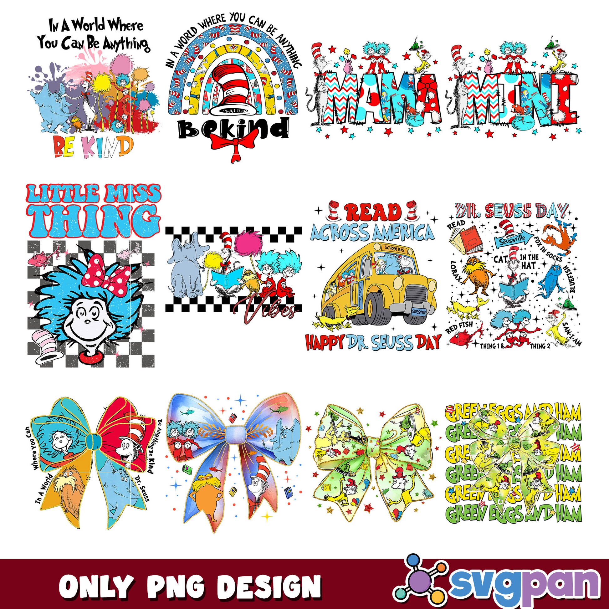 Colorful Dr Seuss PNG Bundle for Kids Activities