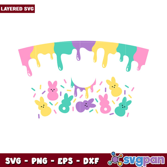 Colorful Dripping Paint with Cute Bunnies, Perfect for Crafting Projects