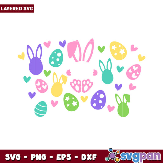 Colorful Easter Bunny and Egg SVG Design, Perfect for Crafts and Decorations