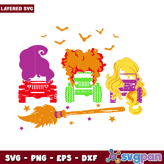 Colorful Halloween Jeep SVG design, perfect for festive projects