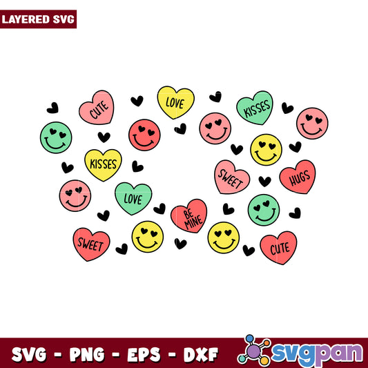 Colorful Heart and Smile Icons for Cute Designs, Perfect for Crafts