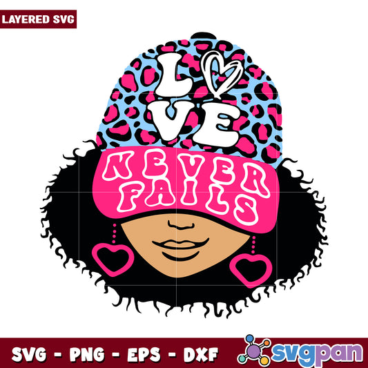 Colorful Love Never Fails Hat SVG Design for Personal Use, High-Quality Layered File