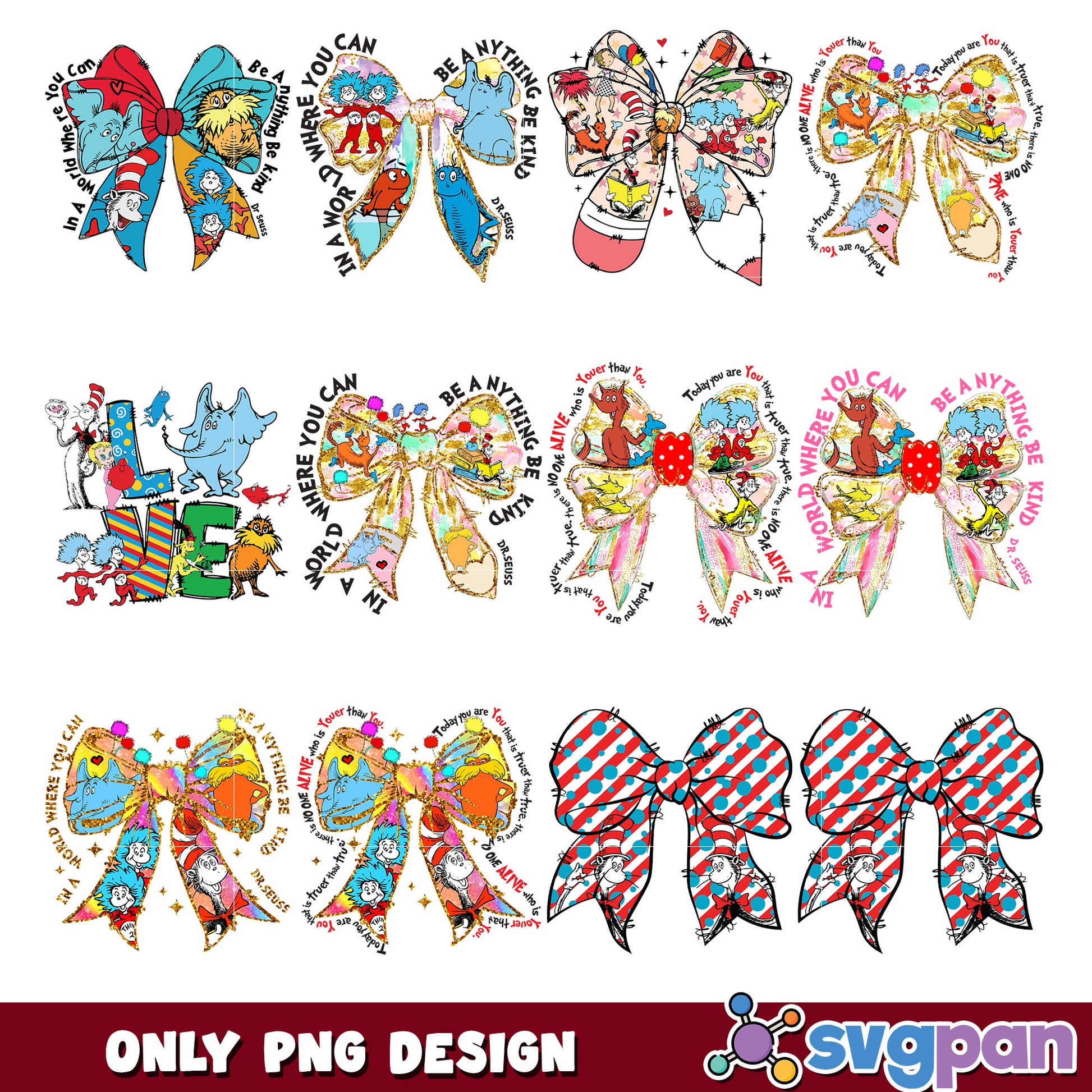Colorful PNG Bow Bundle Featuring Whimsical Designs