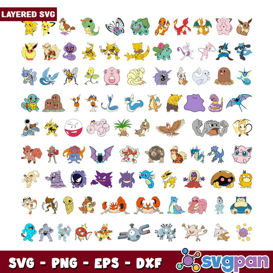 Colorful Pokemon Bundle SVG Files for Crafts