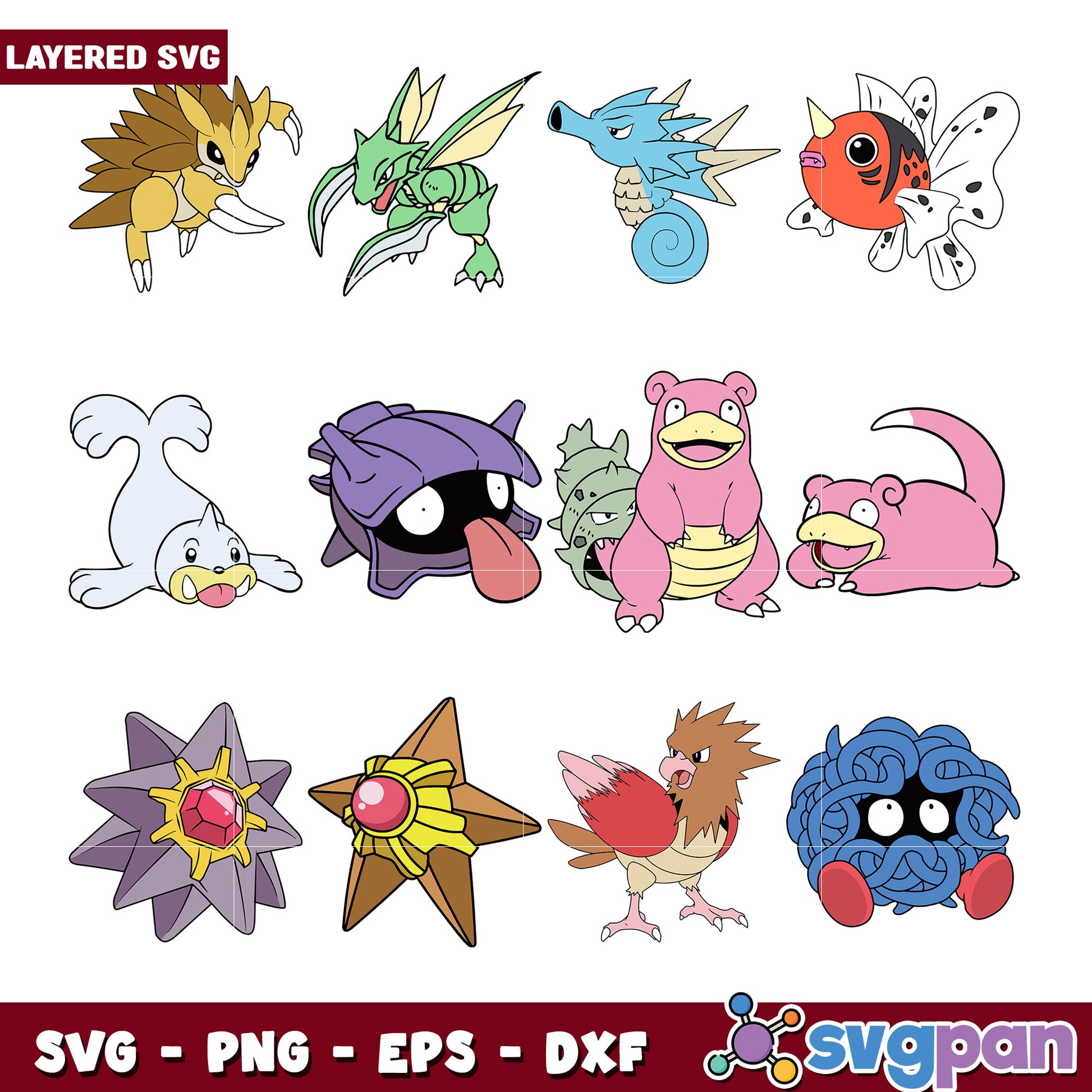 Colorful Pokémon SVG Bundle Layered Designs Pack
