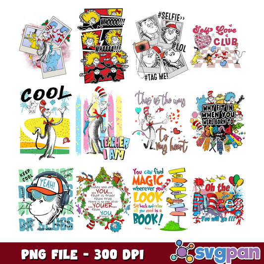 Colorful Quote Bundle Cats in Hats PNG 300 DPI