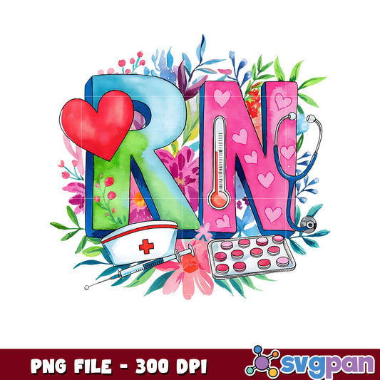 Colorful RN Design for Nurses, Perfect Gift for Healthcare