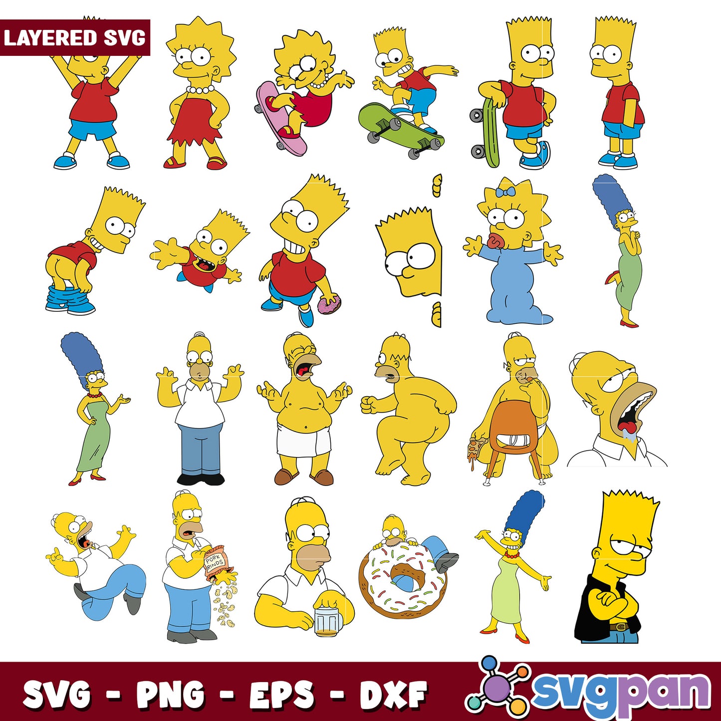 Colorful Simpsons Character Bundle for SVG Designs