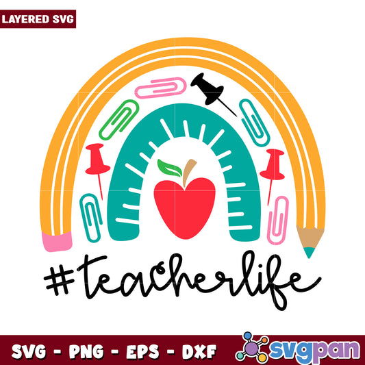 Colorful Teacher Life Design, Perfect for School Crafts and Projects
