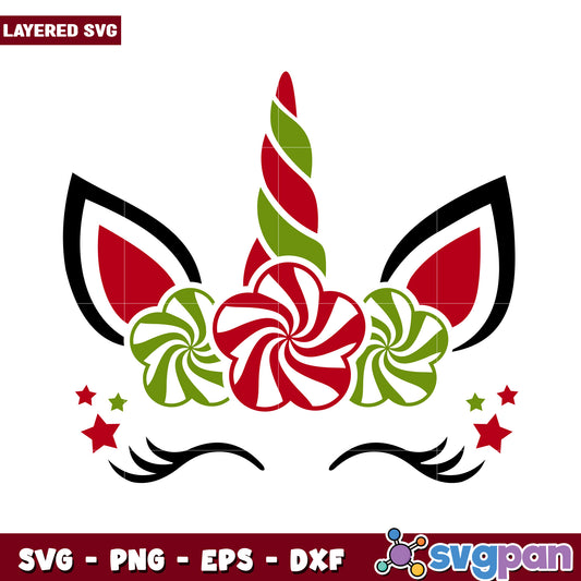 Colorful Unicorn Design with Candy Elements, Perfect for Crafts