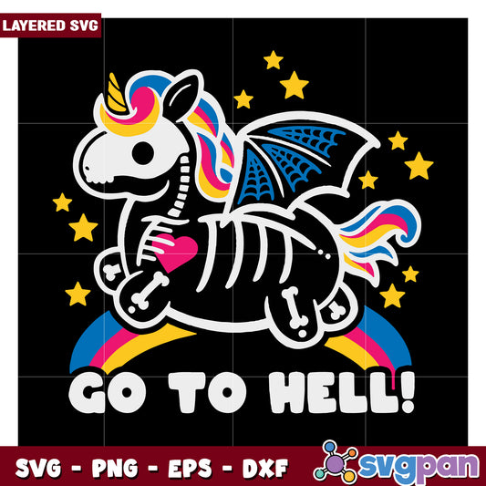 Colorful Unicorn Skeleton Illustration for Crafting, Perfect for Halloween Decor