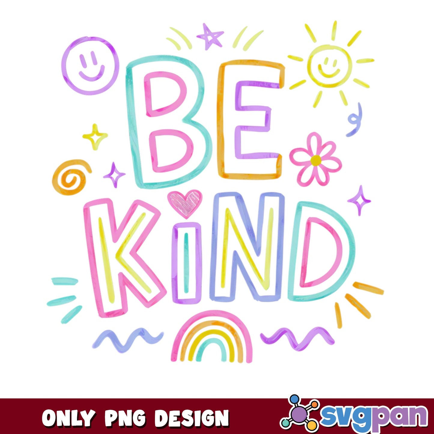 Colorful Be Kind PNG, Cute Kindness Quote Design, Rainbow PNG