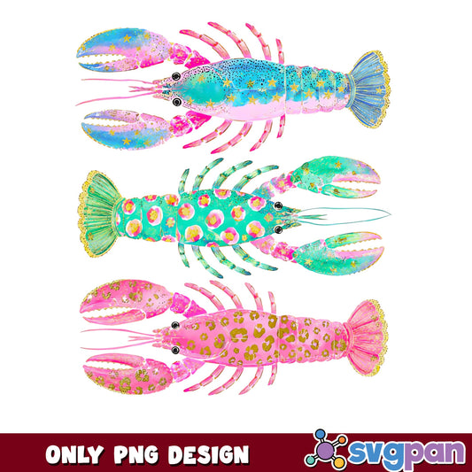 Colorful Glitter Lobster PNG Bundle, Preppy Lobster PNG, Summer PNG