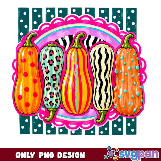 Colorful Pumpkin Bundle PNG, Fall Halloween PNG, Leopard Pumpkin PNG