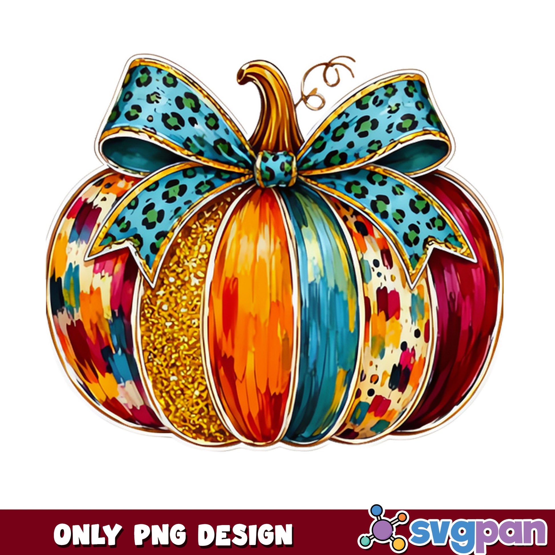 Colorful Pumpkin With Bow PNG, Leopard Print Fall PNG, Halloween PNG