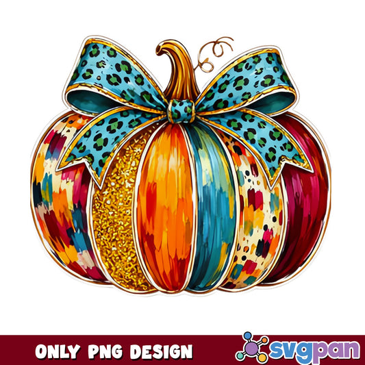 Colorful Pumpkin With Bow PNG, Leopard Print Fall PNG, Halloween PNG