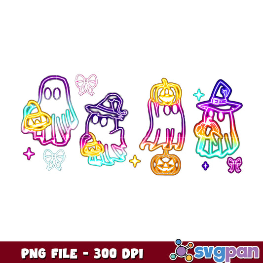 Colorful ghouls neon png, halloween pumpkin​​ png, halloween​ songs png