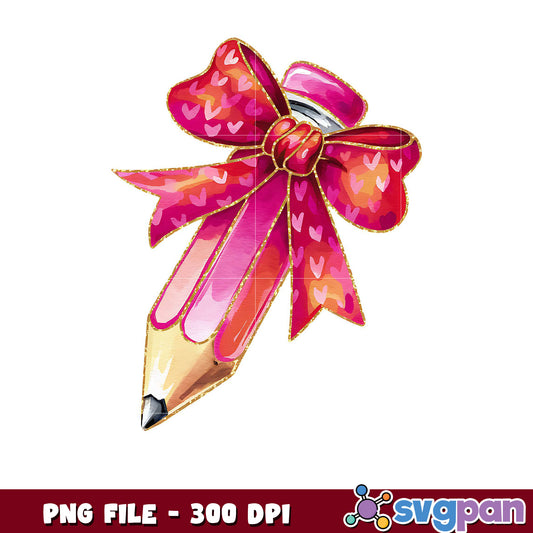 Colorful pencil with heart ribbon, high quality PNG file