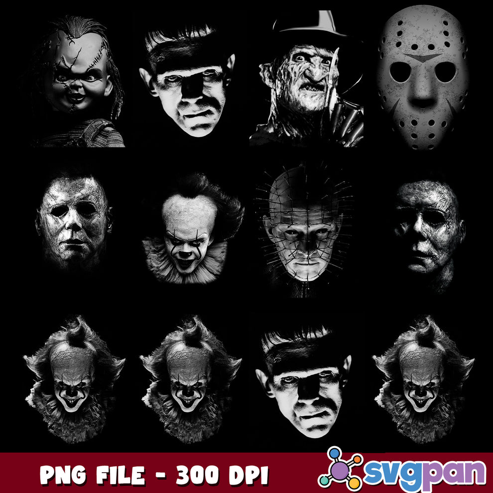 Colorless horror killer design png bundle, horror movies png, hallowee ...