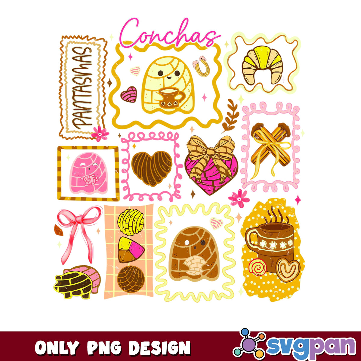 Conchas Mexican Bread Clipart Bundle, Pan Dulce PNG, Latina PNG
