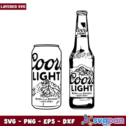 Coors Light SVG and PNG, layered design for craft projects