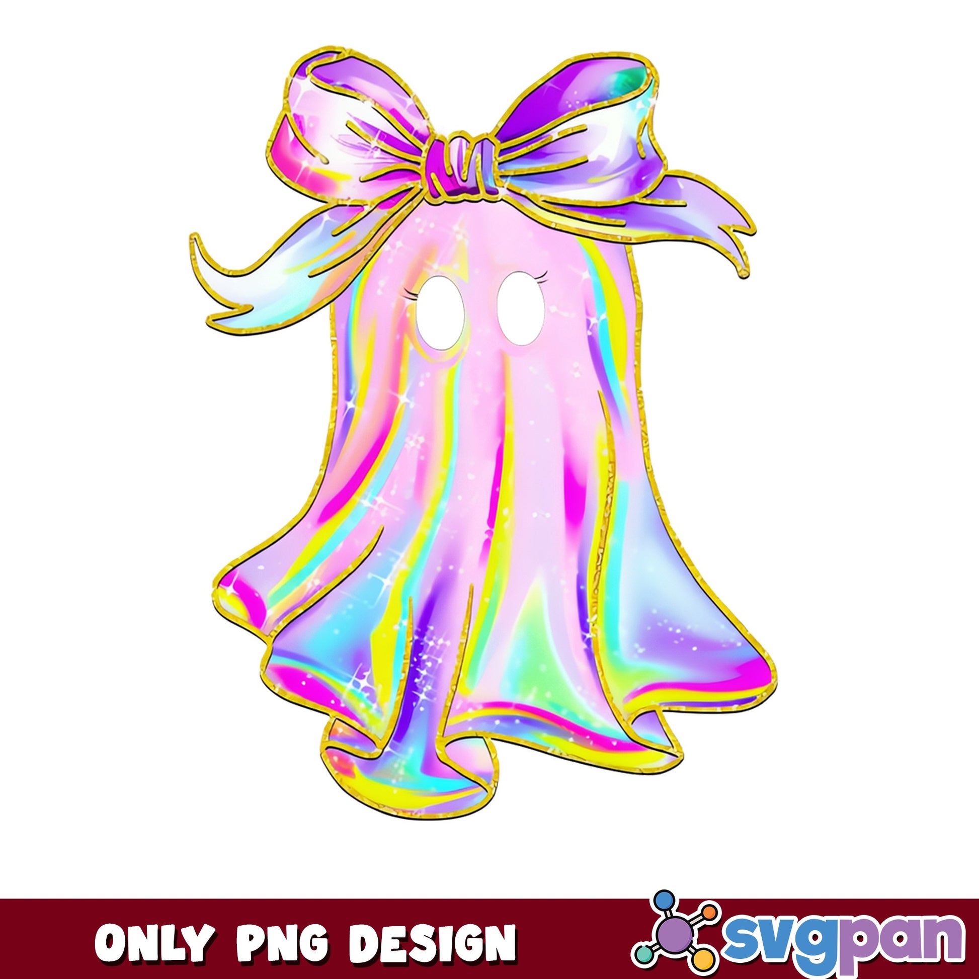 Coquette Ghost PNG, Halloween Ghost Bow PNG, Holographic PNG