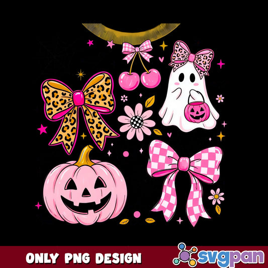 Coquette Halloween PNG, Pink Ghost Pumpkin Bow PNG, Spooky Girly PNG