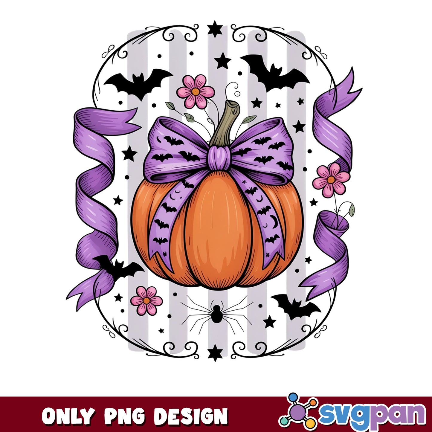 Coquette Halloween Pumpkin PNG, Bow Bat Pumpkin PNG, Fall PNG
