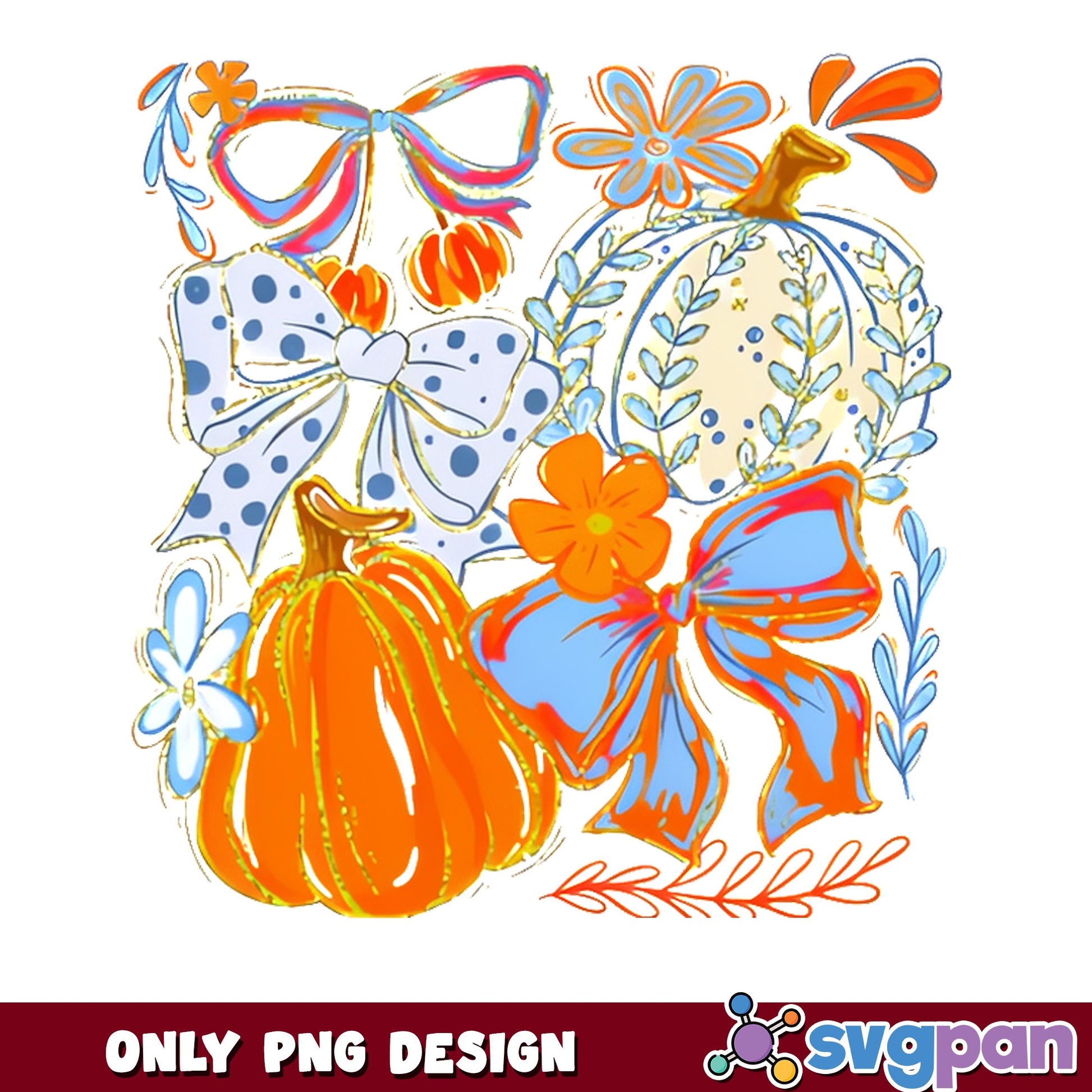 Coquette Pumpkin Bow Fall PNG, Floral Autumn PNG, Halloween PNG