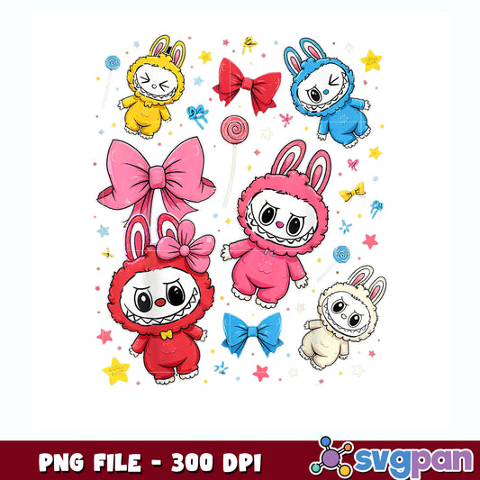 Coquette bow labubu the monsters labubu cute design png, labubu monsters png
