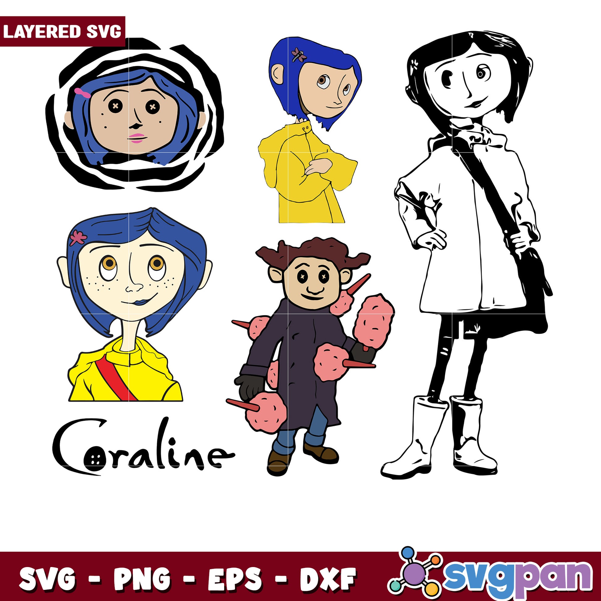 Coraline SVG Bundle Layered PNG, EPS, DXF