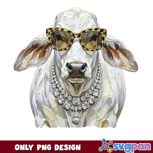Cow With Leopard Sunglasses PNG, Sassy Cow, Farm Animal PNG