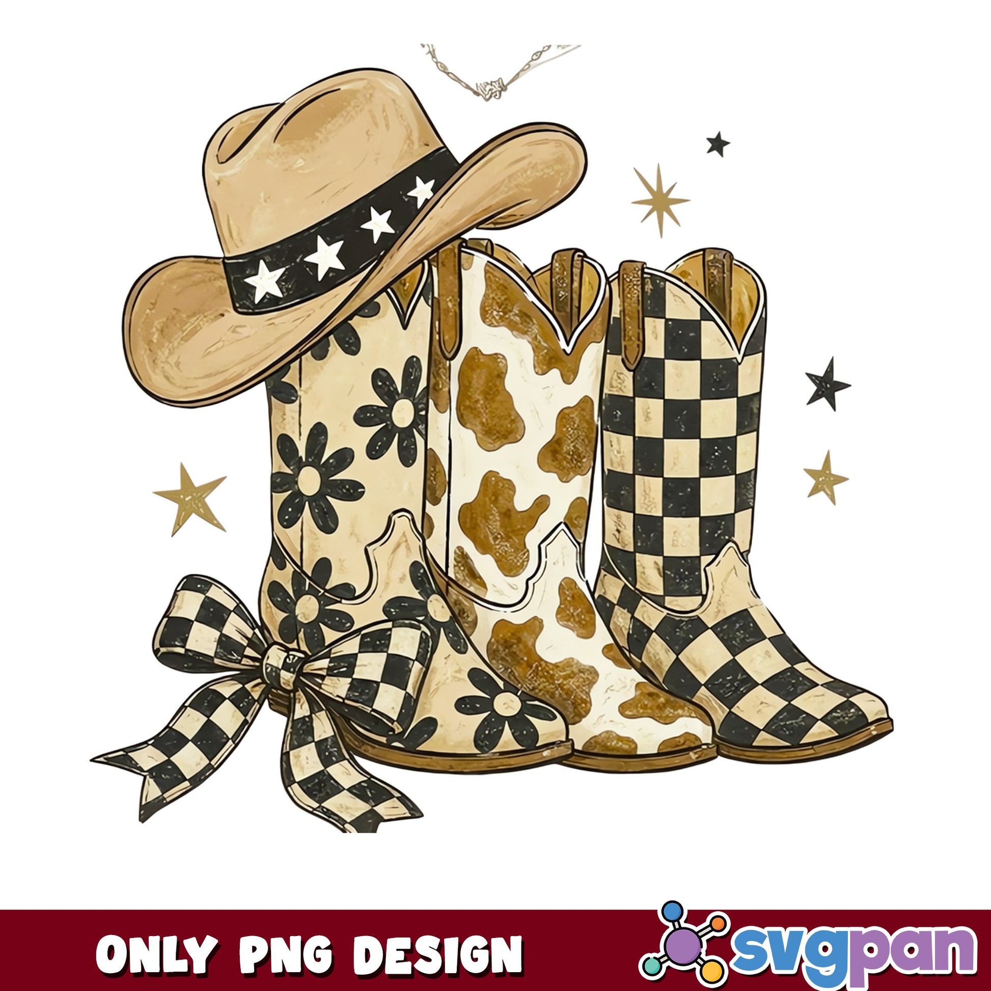 Cowboy Boots And Hat Western PNG, Checkered Coquette PNG, Country PNG