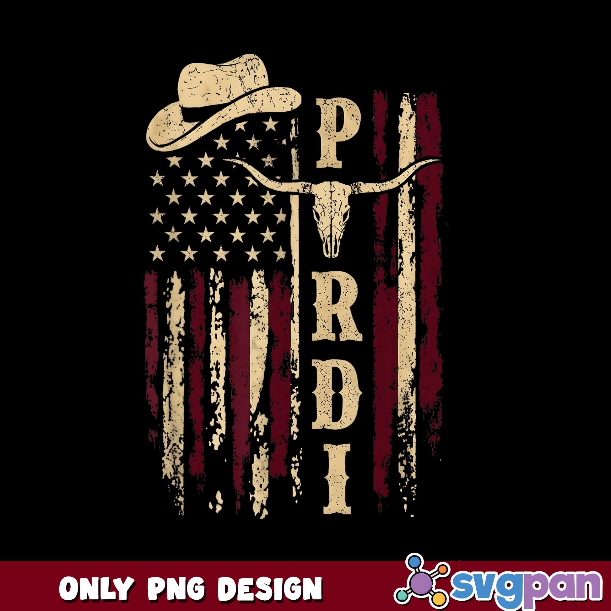 Cowboy Bull Skull American Flag PNG, Western Rodeo PNG, 4th Of July PNG