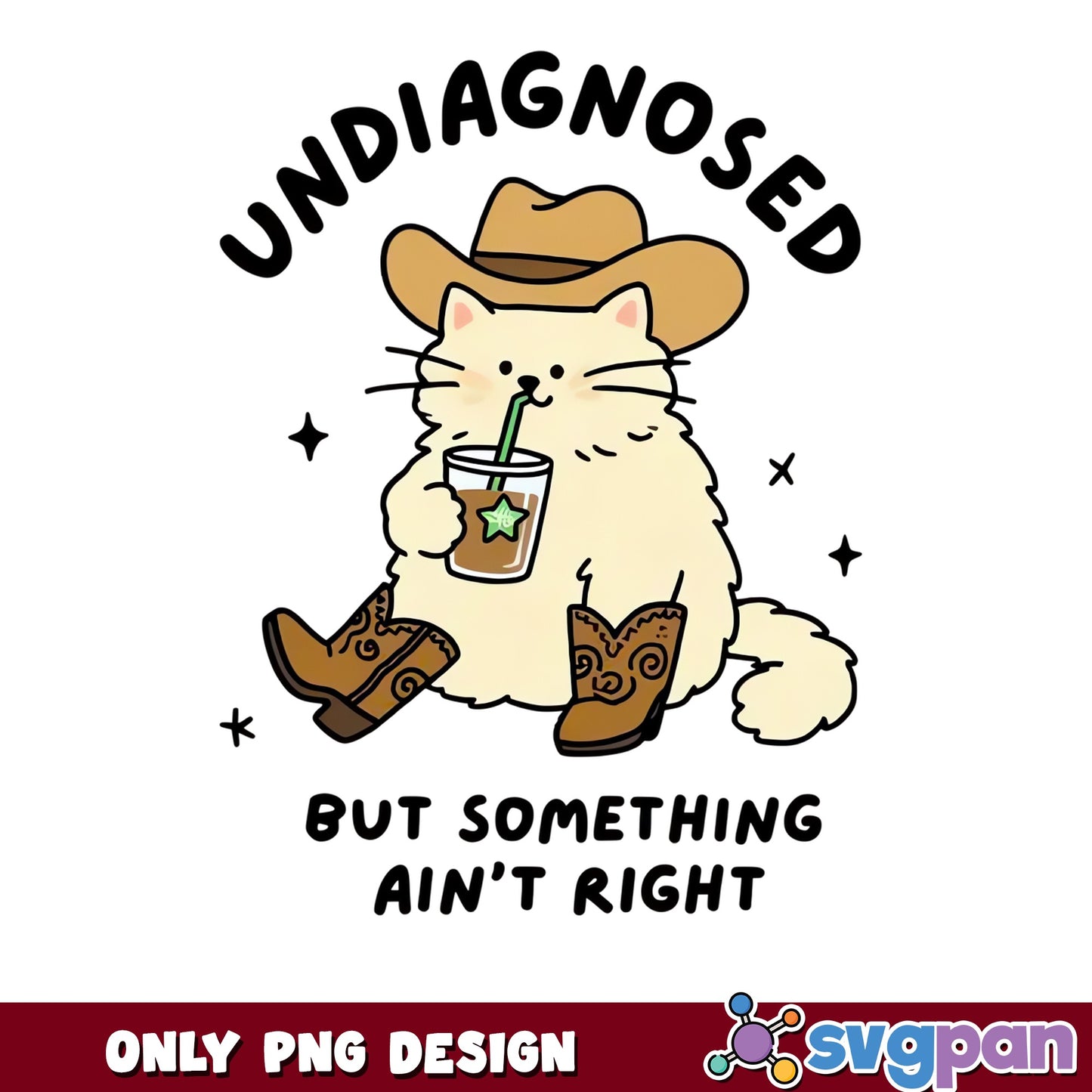 Cowboy Cat PNG, Undiagnosed But Something Aint Right PNG, Funny Cat Design PNG