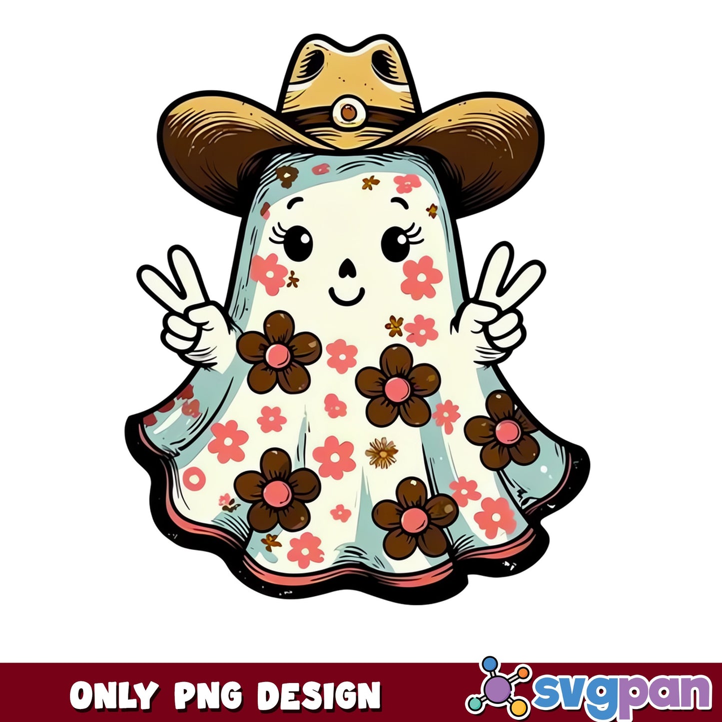 Cowboy Ghost Floral Halloween PNG, Groovy Ghost PNG, Cute Ghost PNG