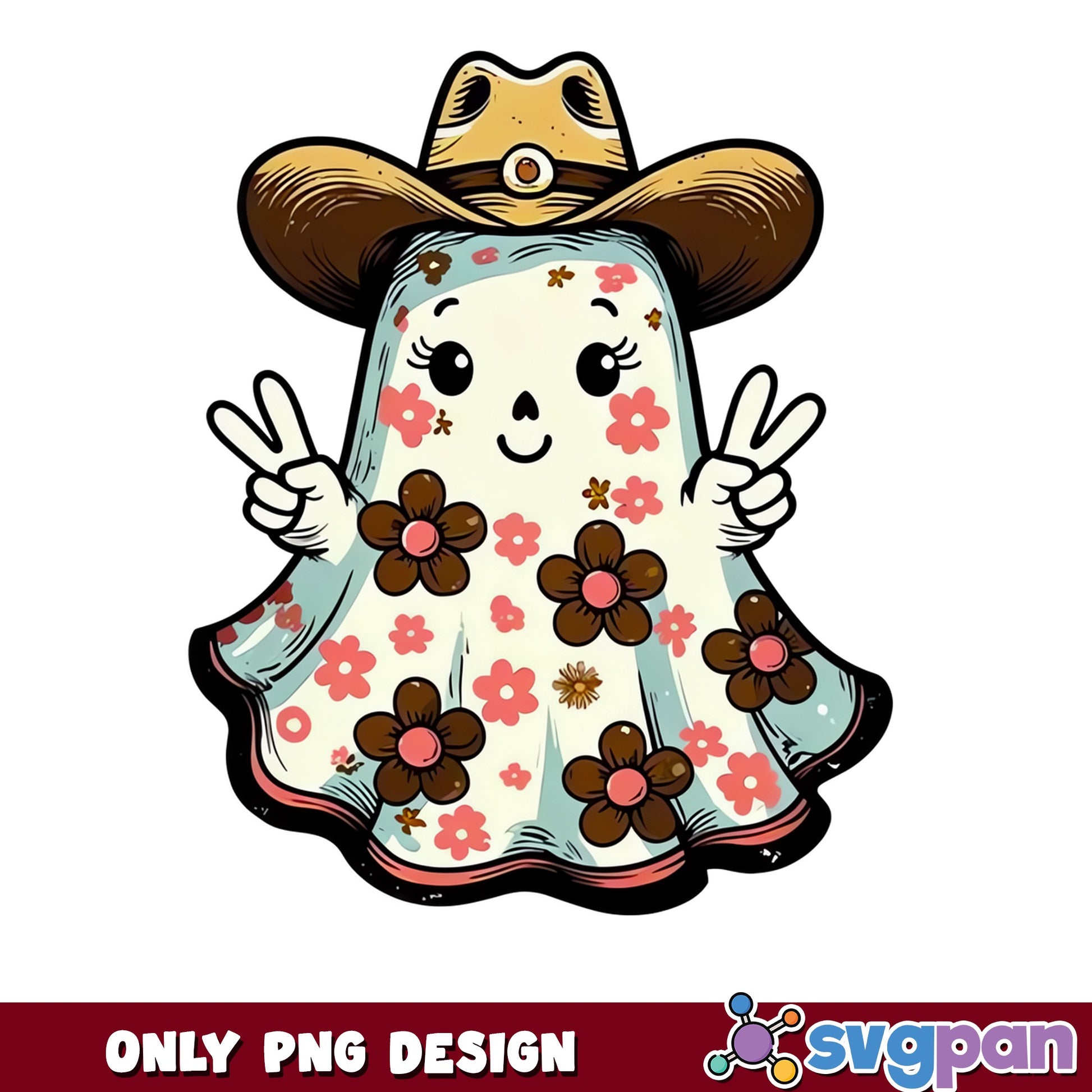 Cowboy Ghost Floral Halloween PNG, Groovy Ghost PNG, Cute Ghost PNG