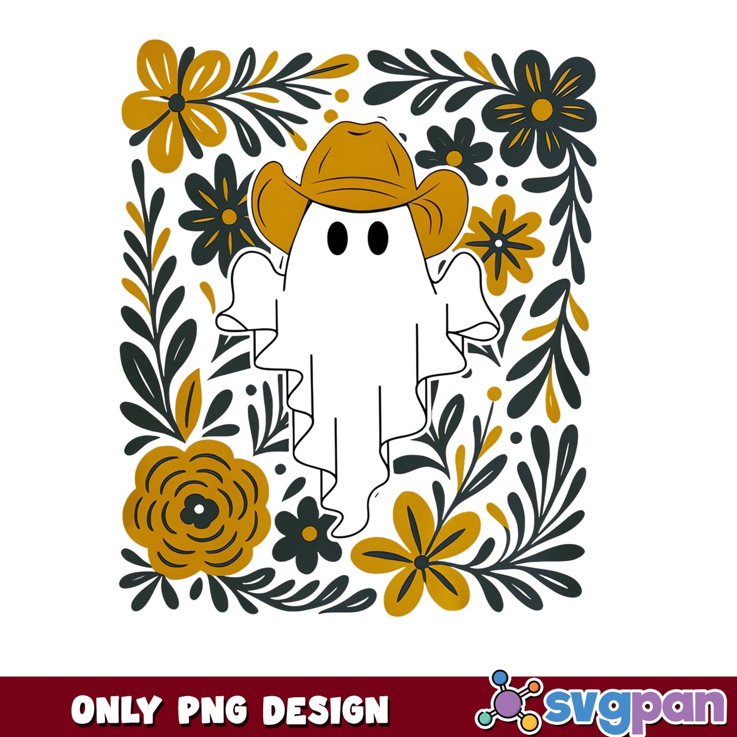 Cowboy Ghost Floral PNG, Halloween Ghost PNG, Spooky Western PNG